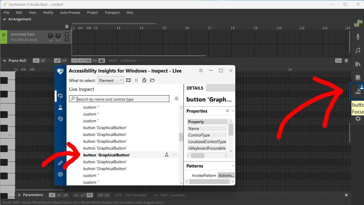 Screenshot of Synthv controls which all have generic names like GraphicalButton